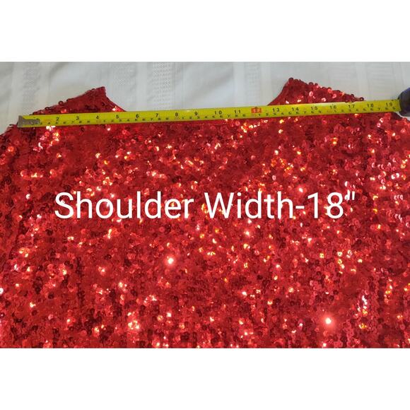 Maner Red Sequinned Top PLUS Sz 4 XL Heavily Embellished Stretchy Holiday Lined - Picture 10 of 16